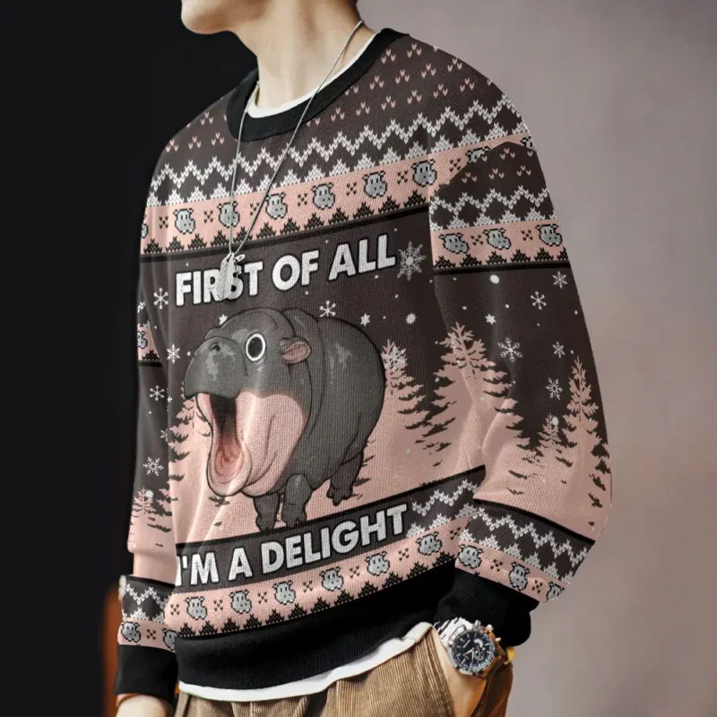 First of All I'm a Delight Hippo Ugly Sweater