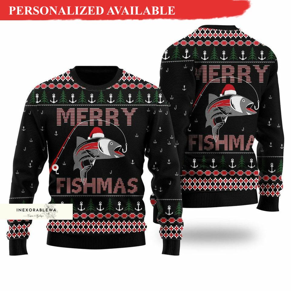 Christmas Gift Merry Fishmas Ugly Sweater Fishing Ugly Ugly Christmas Sweater Jumper HookTab