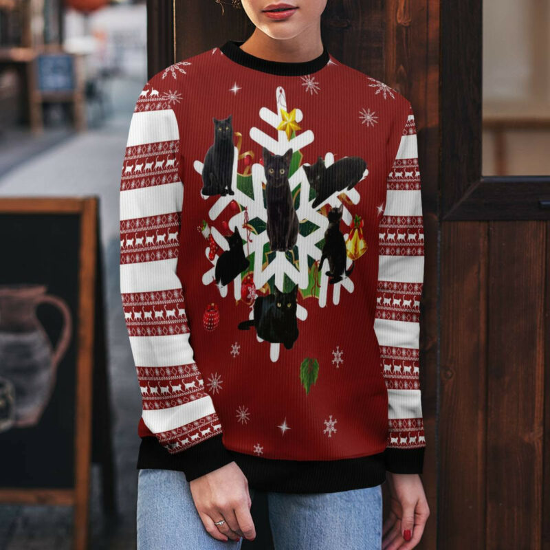 Black Cat Snowflake Ugly Christmas Sweater