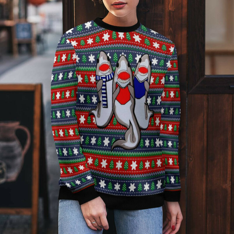 Carolling Sharks Ugly Christmas Sweater