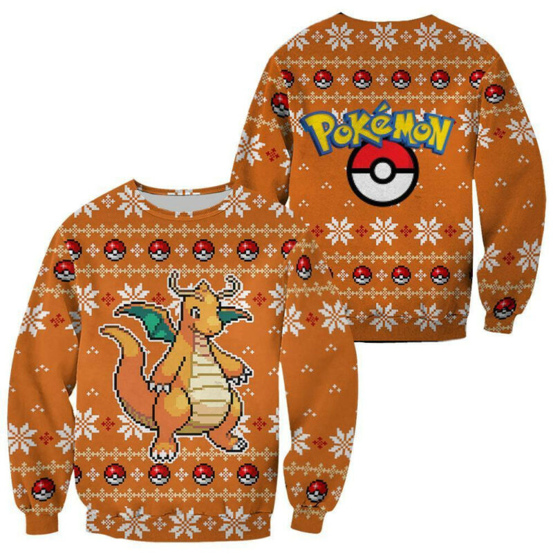 3D Anime Pokemon Dragonite Custom Fandom Ugly Christmas Sweater