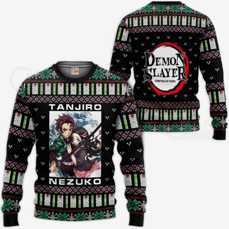 3D Anime Demon Slayer Tanjiro And Nezuko Custom Fandom Ugly Christmas Sweater