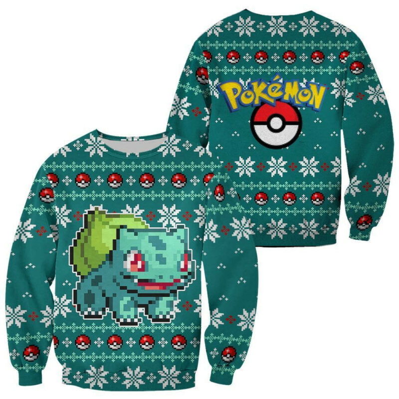 3D Anime Pokemon Bulbasaur Custom Fandom Ugly Christmas Sweater