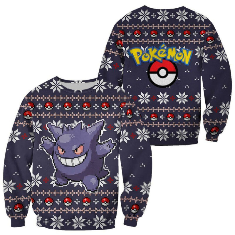 3D Anime Pokemon Gengar Custom Fandom Ugly Christmas Sweater