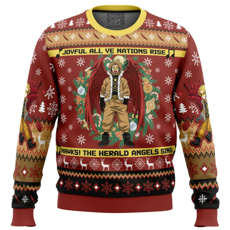 3D Anime My Hero Academia Hawks Singing Christmas Song Custom Fandom Ugly Christmas Sweater