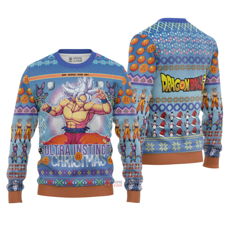 3D Anime Dragon Ball Ultra Instinct Goku Custom Fandom Ugly Christmas Sweater VA308064