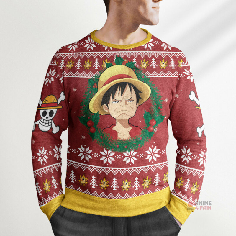 3D Anime One Piece Luffy Funny Face Custom Fandom Ugly Christmas Sweater VA308156