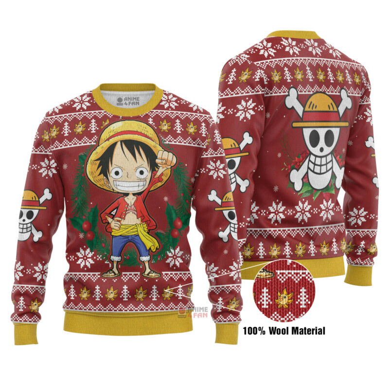 3D Anime One Piece Luffy Custom Fandom Ugly Christmas Sweater VA308263