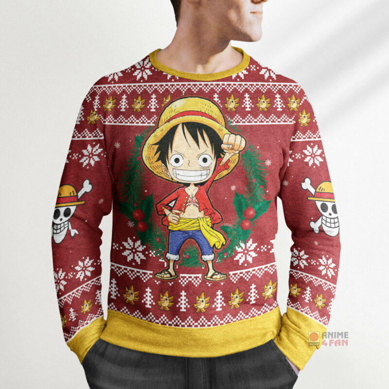 3D Anime One Piece Luffy Custom Fandom Ugly Christmas Sweater VA308263