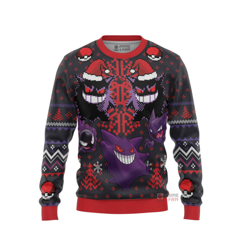 3D Anime Pokemon Ghosts Gengar Ghastly Custom Fandom Ugly Christmas Sweater VA308388