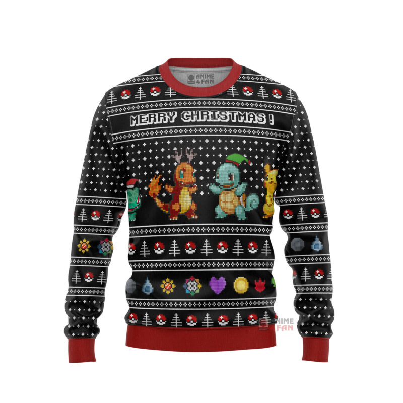 3D Anime Pokemon Kanto Starters Custom Fandom Ugly Christmas Sweater VA308389