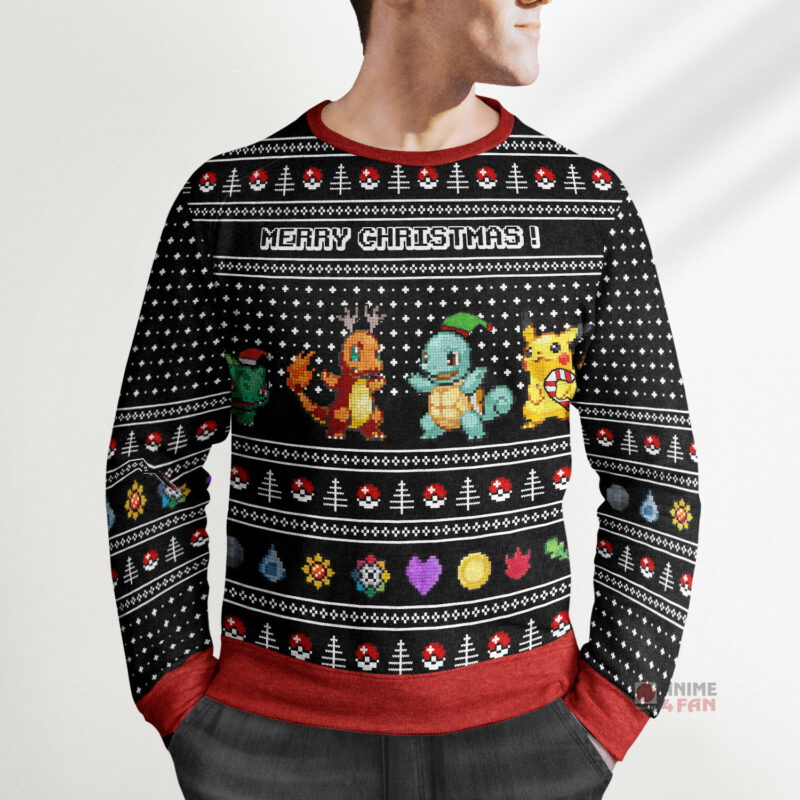 3D Anime Pokemon Kanto Starters Custom Fandom Ugly Christmas Sweater VA308389