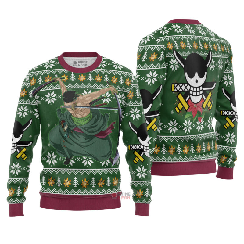 3D Anime One Piece Roronoa Zoro Swords Custom Fandom Ugly Christmas Sweater VA309004