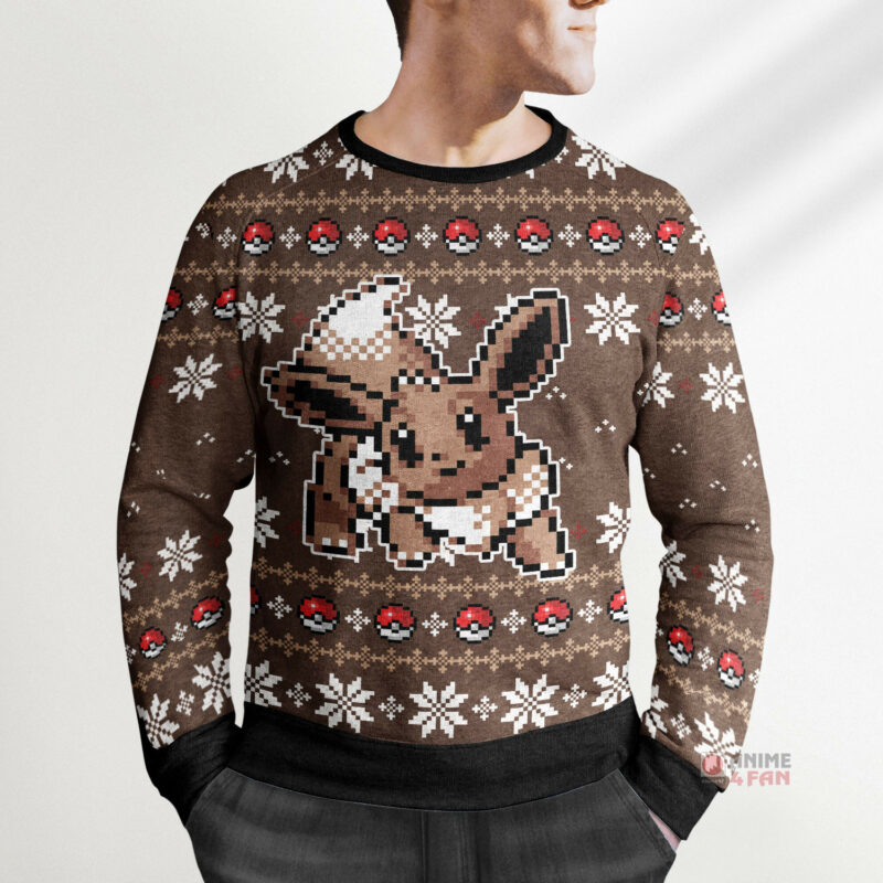 3D Anime Pokemon Eevee Custom Fandom Ugly Christmas Sweater VA309029