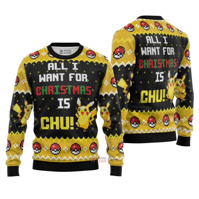 3D Anime Pokemon All I Want Picachu Custom Ugly Christmas Sweater VA308285