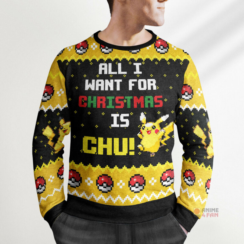 3D Anime Pokemon All I Want Picachu Custom Ugly Christmas Sweater VA308285