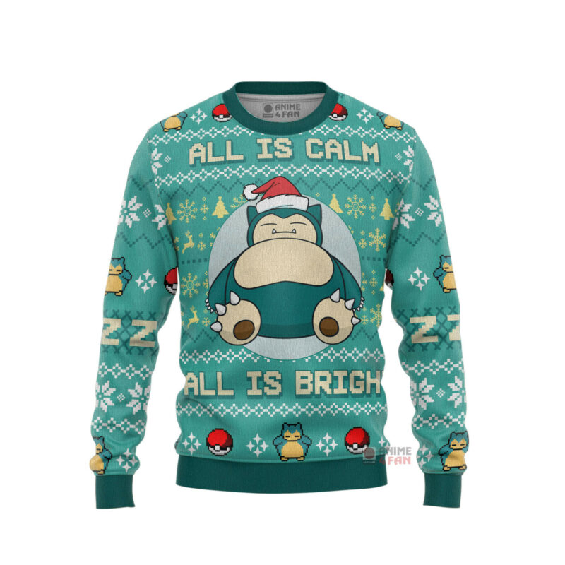 3D Anime Pokemon All is Calm All Bright Snorlax Custom Fandom Ugly Christmas Sweater VA309095