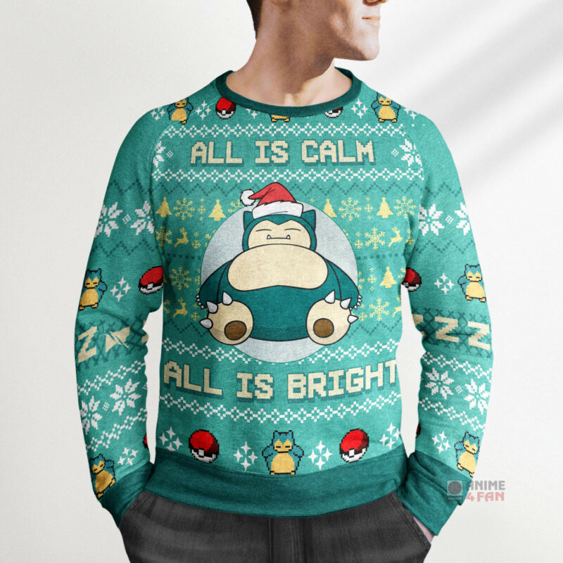 3D Anime Pokemon All is Calm All Bright Snorlax Custom Fandom Ugly Christmas Sweater VA309095