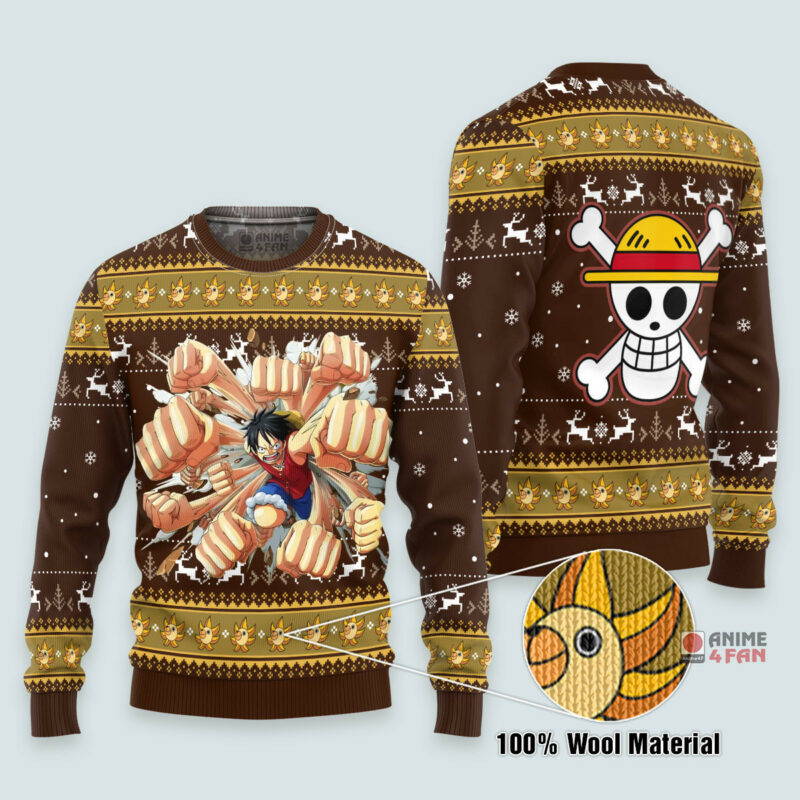 3D Anime One Piece Luffy Gomu Gomu Custom Fandom Ugly Chiristmas Sweater VA311203