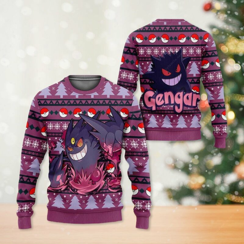 3D Anime Pokemon Gengar V3 Custom Fandom Ugly Christmas Sweater