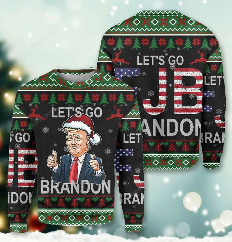 FJB Trump Funny Let's Go Brandon Christmas Sweater HD - Unisex Funny Winter Holiday Ugly Christmas Sweater