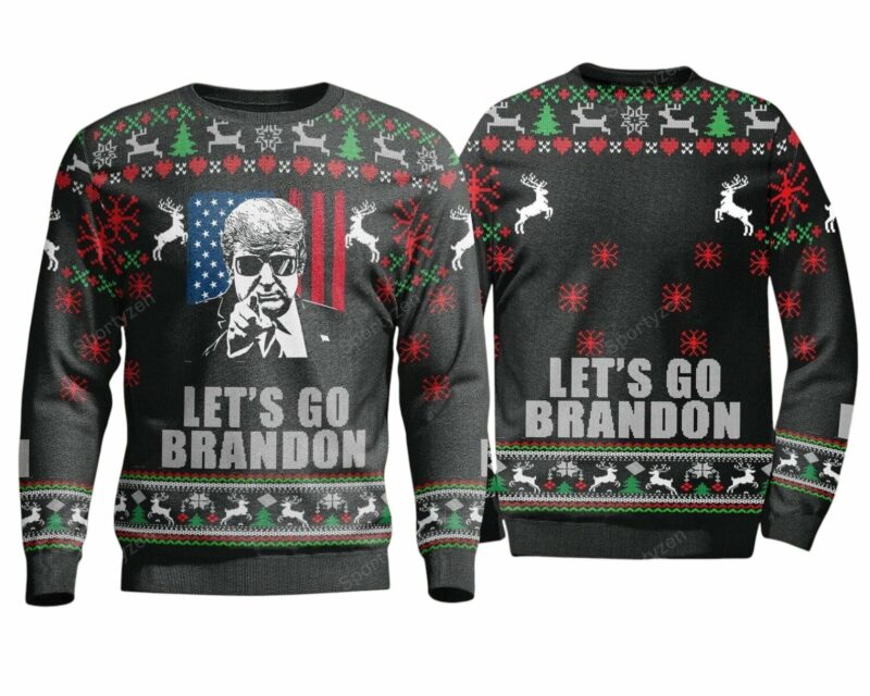 Funny Trump 2024 Let's Go Brandon FJB Christmas Ugly Sweater - Unisex Funny Winter Holiday Ugly Christmas Sweater