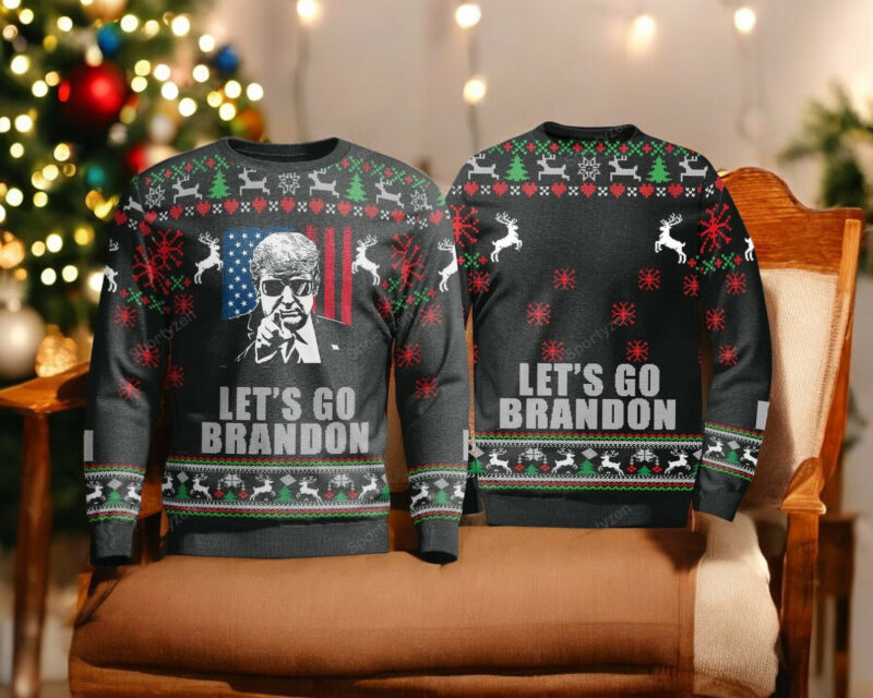 Funny Trump 2024 Let's Go Brandon FJB Christmas Ugly Sweater - Unisex Funny Winter Holiday Ugly Christmas Sweater