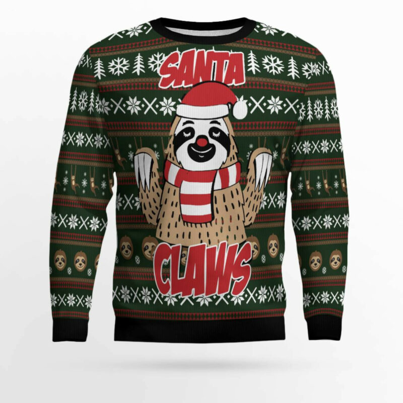 Sloth Santa Claws Ugly Christmas Sweater