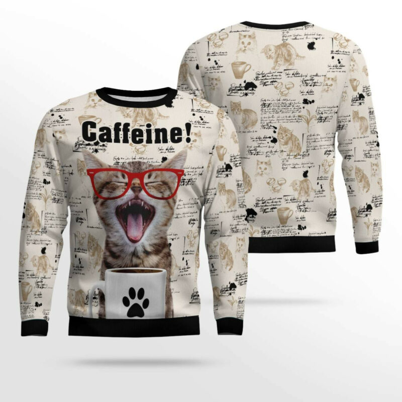 Cat Caffeine Ugly Christmas Sweater