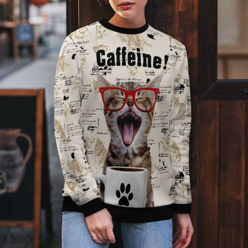 Cat Caffeine Ugly Christmas Sweater