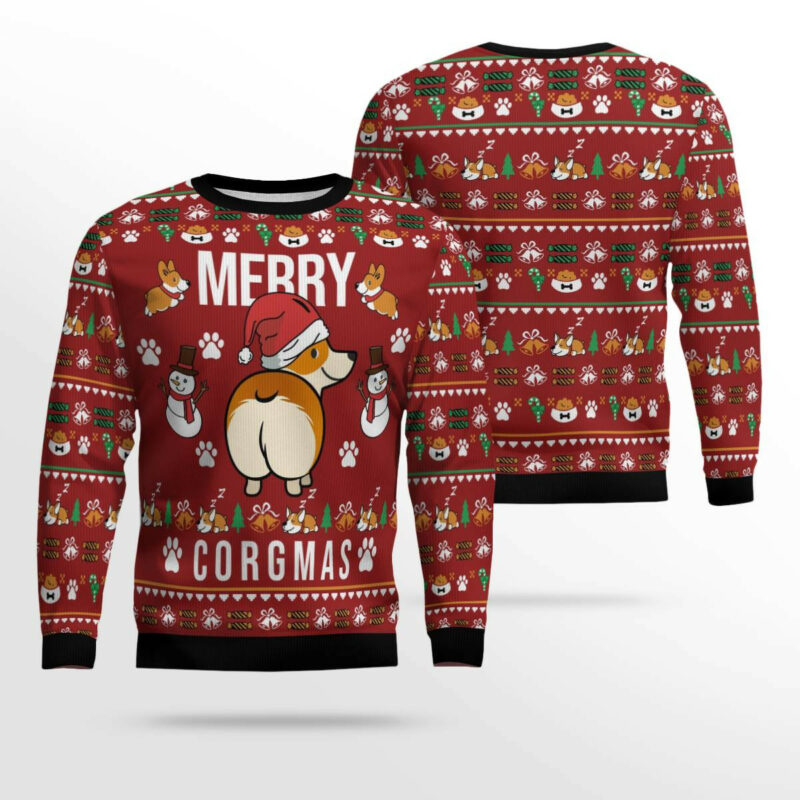 Funny Corgi Merry X-mas Ugly Christmas Sweater