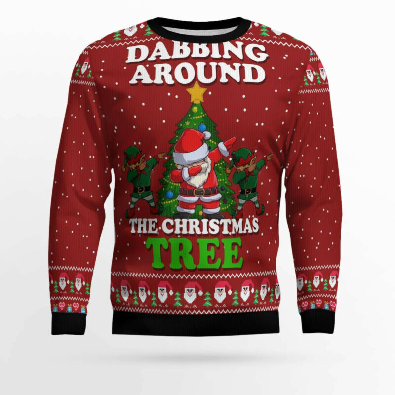 Dabbing Around The Christmas Tree Santa Claus And Goblin Ugly Christmas Sweater