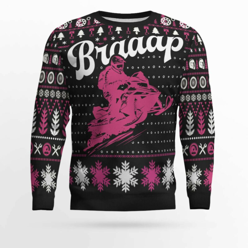 Braaap Snowmobile Ugly Christmas Sweater (Pink Version)