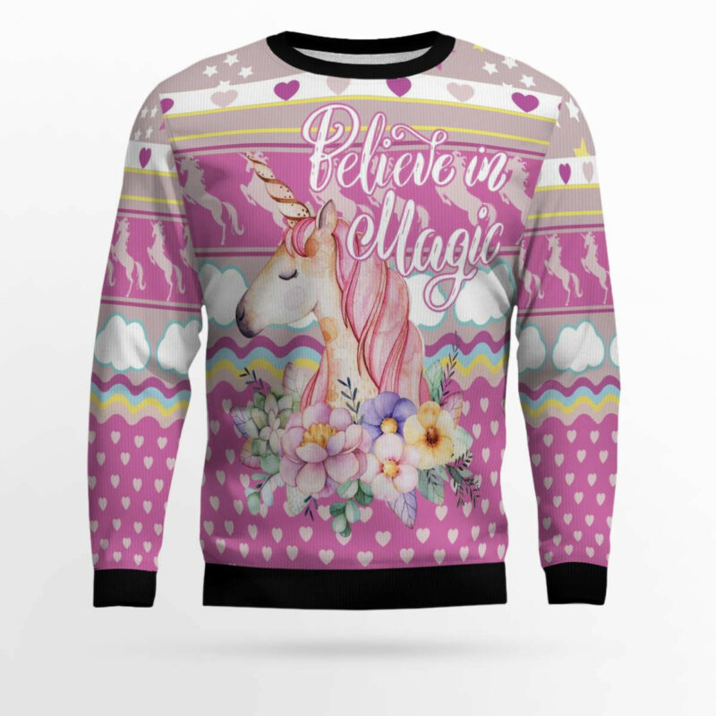 Unicorn Believe In Magic Ugly Christmas Sweater