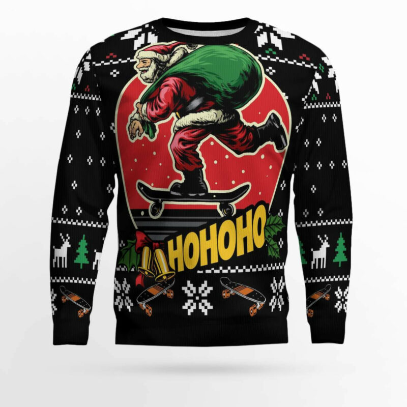 Santa Claus Skateboard Ugly Christmas Sweater