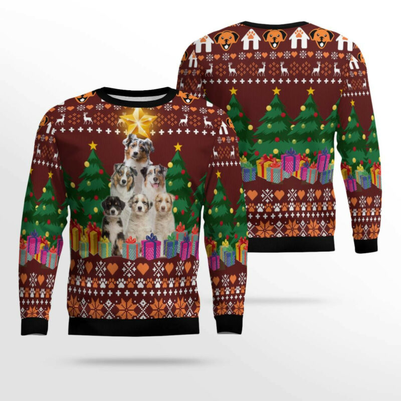 Australian Shepherd Pine Tree Ugly Christmas Sweater