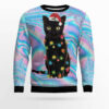 Black Cat Hologram Pattern Ugly Christmas Sweater