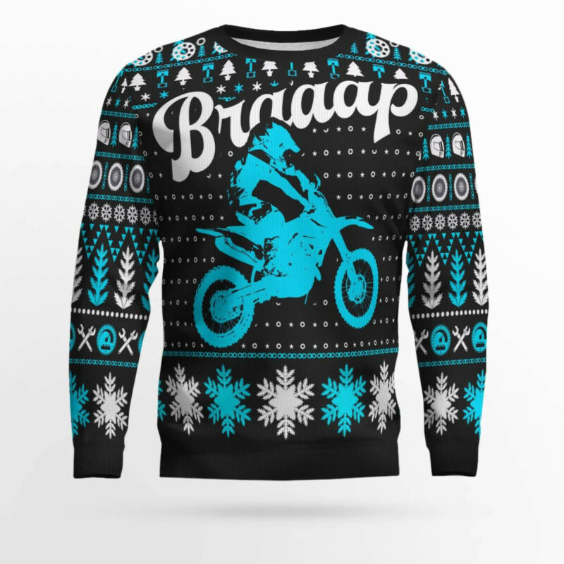 Braaap Moto Ugly Christmas Sweater (Blue Version)