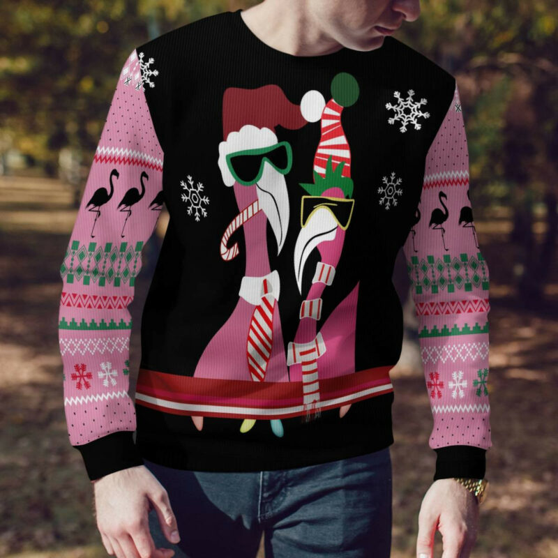 Flamingo Candy Cane Ugly Christmas Sweater