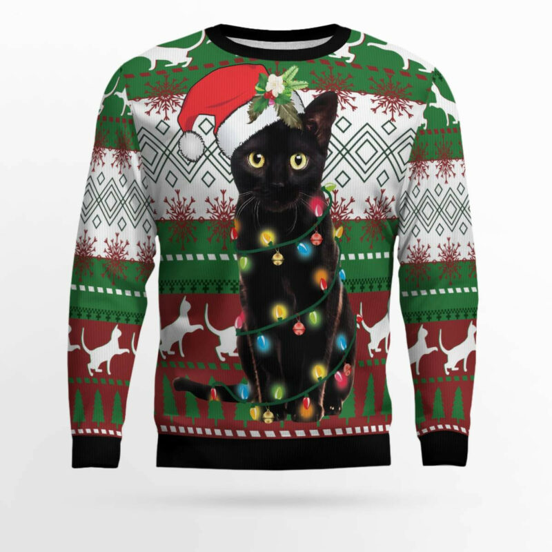 Black Cat Light Christmas Ugly Christmas Sweater