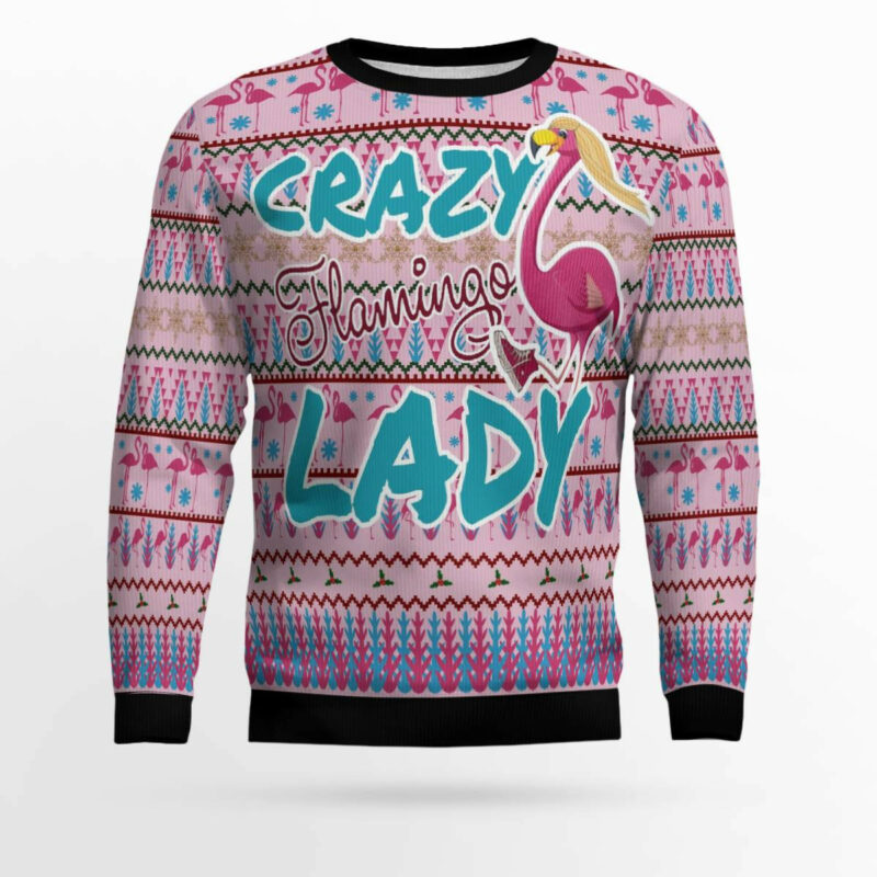 Flamingo Pink Flamingo Lady Ugly Christmas Sweater