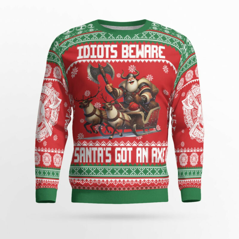 Idiots Beware - Viking Ugly Christmas Sweater