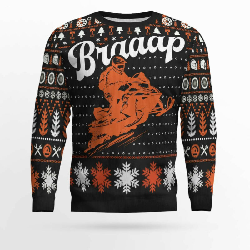 Braaap Snowmobile Ugly Christmas Sweater (Orange Version)