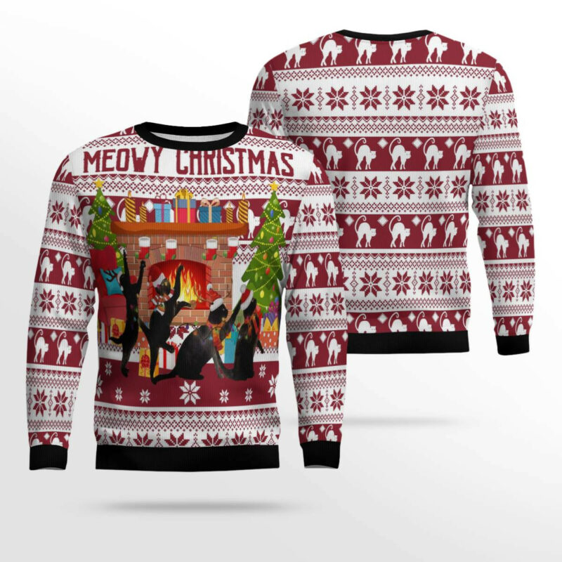 Black Cat Christmas Dancing Ugly Christmas Sweater