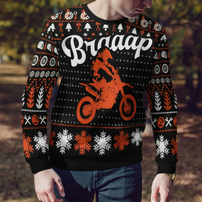 Braaap Moto Ugly Christmas Sweater (Orange Version)