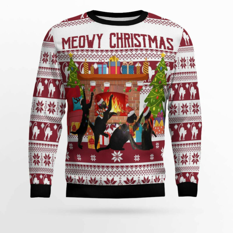 Black Cat Christmas Dancing Ugly Christmas Sweater