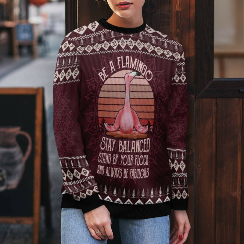 Flamingo Yoga Ugly Christmas Sweater