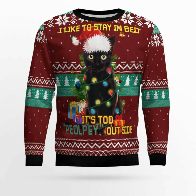 Black Cat Like Stay To In Bed Xmas Ugly Christmas Sweater