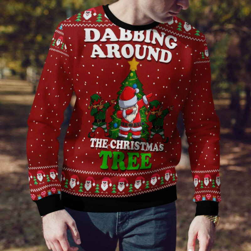 Dabbing Around The Christmas Tree Santa Claus And Goblin Ugly Christmas Sweater