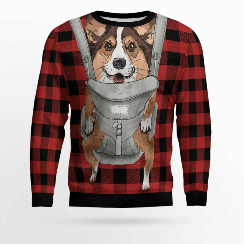 Front Carrier Dog Pembroke Welsh Corgi Ugly Christmas Sweater